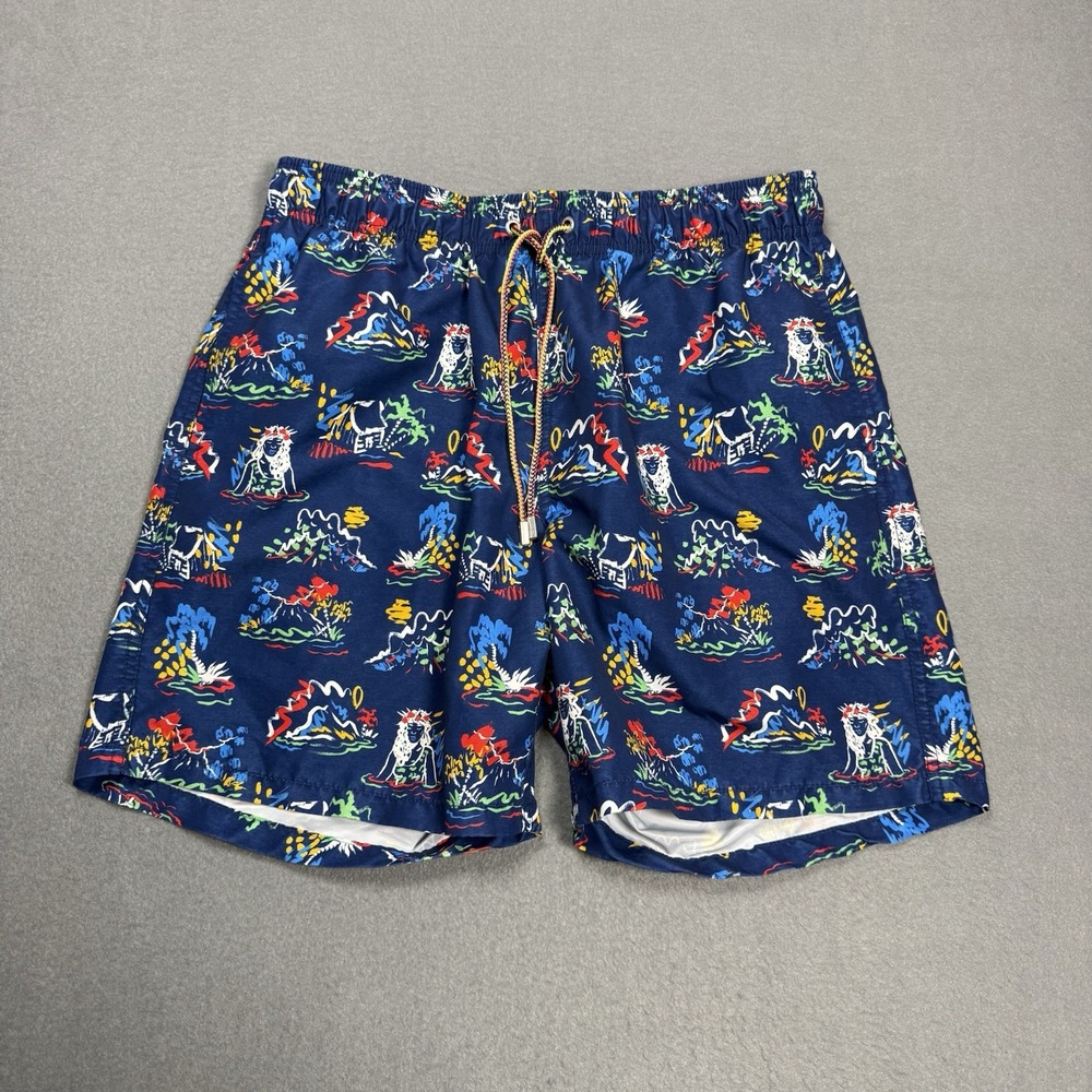 Bugatchi Swim Trunks Mens Large Blue Geometric Mesh Lined Beach Surf Nautical